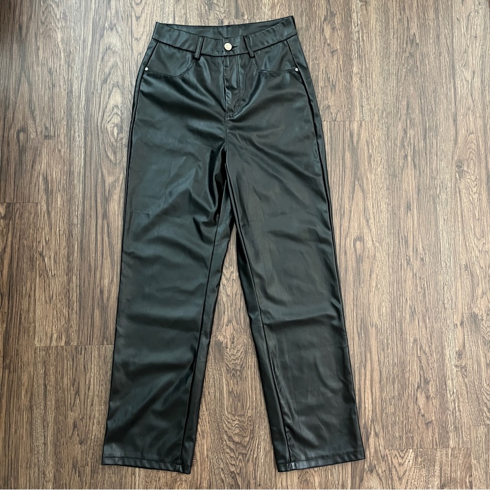 Faux Leather Straight Leg Pants Small